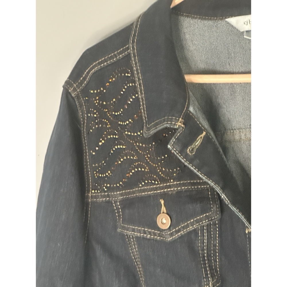 Denim Jacket BLING CJ Banks Dark Jean 2X Rhinestones Stretch - Picture 4 of 6